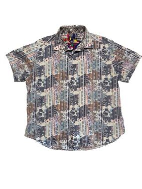 Robert Graham Multicolor Geometric Patchwork Print Abstract Short Sleeve Large